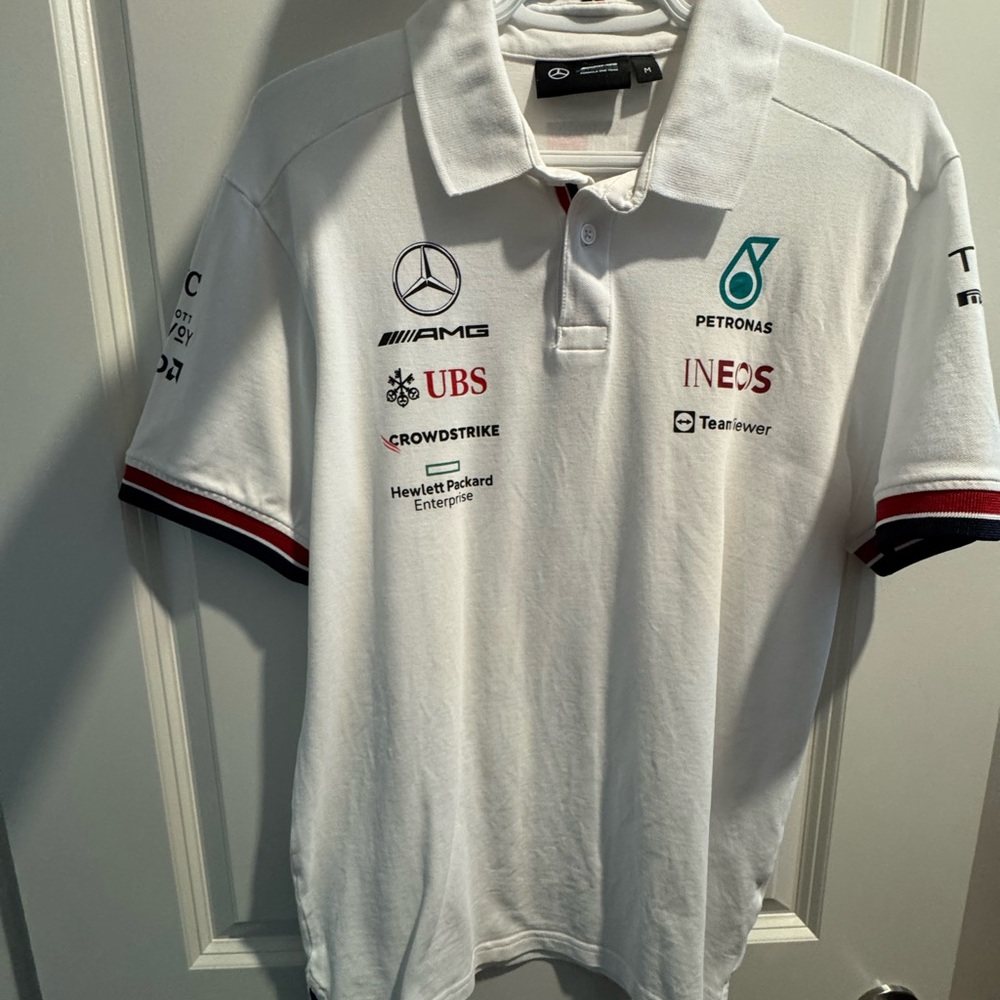 Mercedes AMG Petronas White Polo with Logo Accents